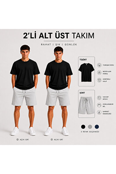 JARVİN 2-Piece Men's Shorts-T-Shirt Set Breathable Lightweight Fabric Maximum...