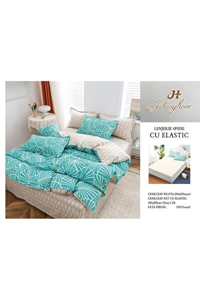 naniland.ro Lenjerie de Pat Bumbac Satinat 2 Persoane 4 Piese cu Elastic 180x...
