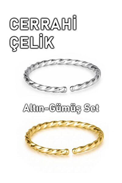 MORNEVA Cerrahi Çelik Burgulu Tam Halka Hızma Burun Piercingi (Altın-Gümüş Set)