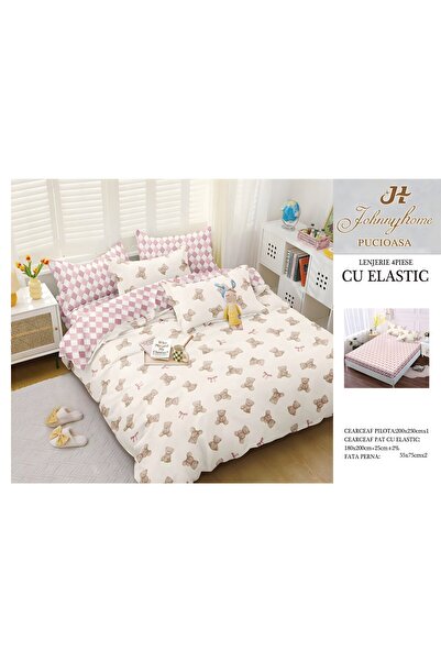 naniland.ro Lenjerie de Pat Bumbac Satinat 2 Persoane 4 Piese cu Elastic 180x...