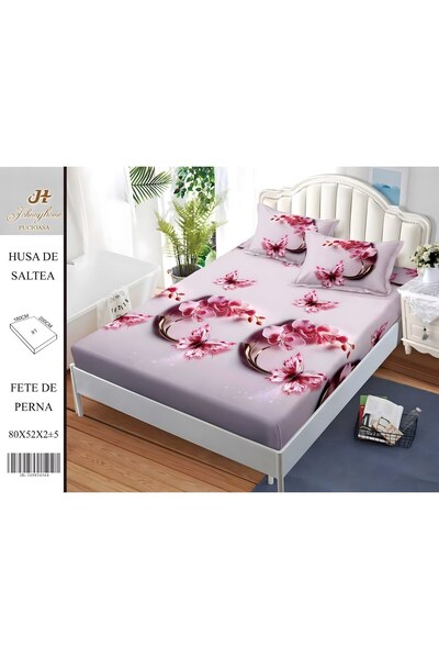 naniland.ro Satin Cotton Bed Cover 2 Persons 3 Pieces with Stretchy 180x200 c...