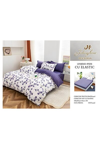 naniland.ro Lenjerie de Pat Bumbac Satinat 2 Persoane 4 Piese cu Elastic 180x...