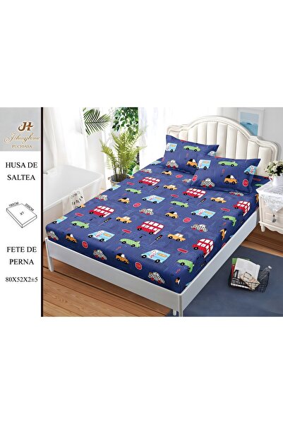 OEM Husă de Pat Bumbac Satinat 2 Persoane 3 Piese cu Elastic 180x200 cm, Mode...