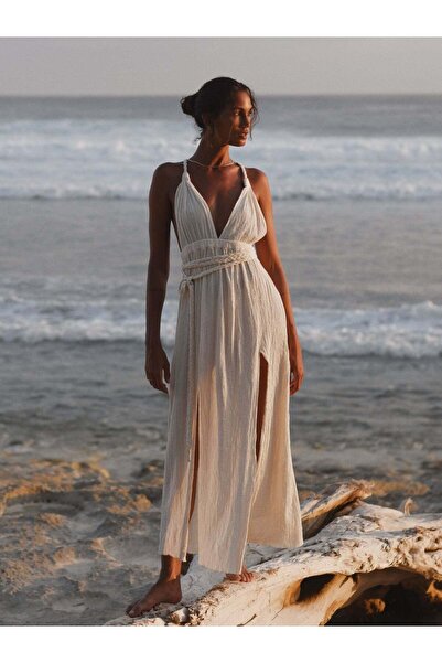 The Handloom Muse Braided Straps Elbise - Ekru