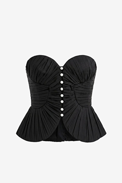MAGARDE Pleated Buttoned Bustier - Black