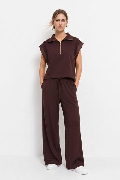 Rays Set pantaloni cu guler cu fermoar, maro închis, 7158