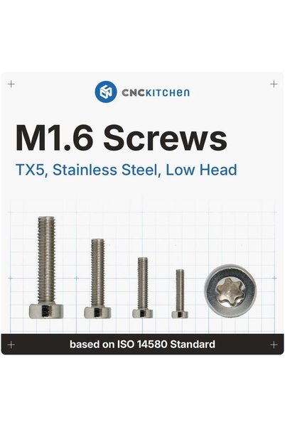 CNC Kitchen Surub M1.6x4 mm, TX5, otel inoxidabil AISI 304, cap redus - 25 bu...
