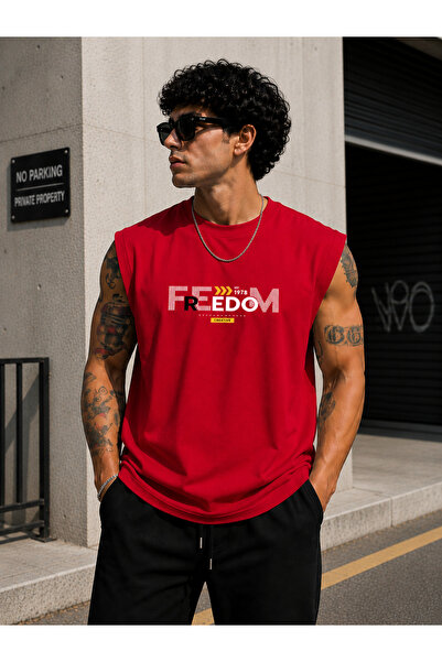 caddekombin Zero Sleeve Unisex Freedom Printed Cotton Combed Crew Neck T-Shirt