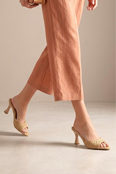 Gökhan Talay Marella Beige Straw Short Heeled (4-6 cm) Heeled Slippers