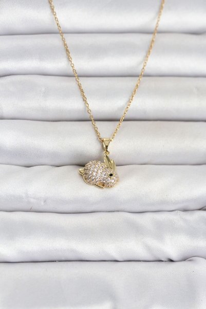 naque 316L Steel Chain Gold Color Zircon Stone Rabbit Model Women's Necklace ...