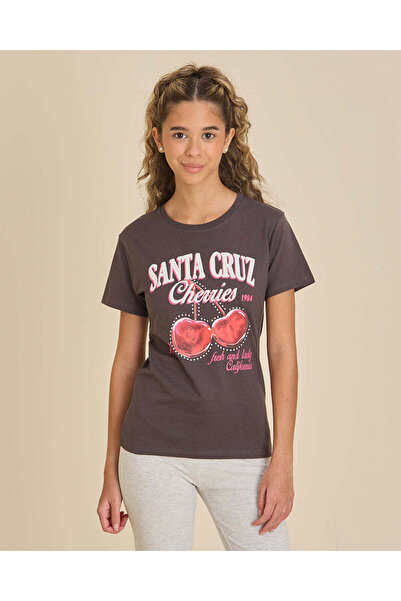 REDTAG Senior Girls Brown Graphic T-Shirt