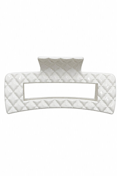Jack Ferrero Stylish White Quilted Patterned Large Size Hair Clip Claw Clip