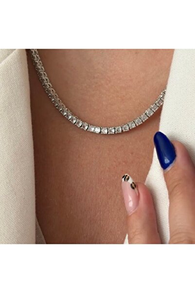 XP Döküm Su Yolu Silver Zirkon Kolye - 3mm