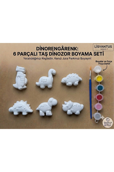 LİSYANTUS HOME DinoRengarenk/6'lı Dinozor Boyama Seti/Hediye/Etkinlik/Tatil/D...