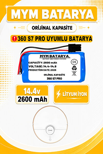 MYM BATARYA 360 S7 Pro Uyumlu Akıllı Robot Süpürge Bataryası 14.4v 2600mah Pi...