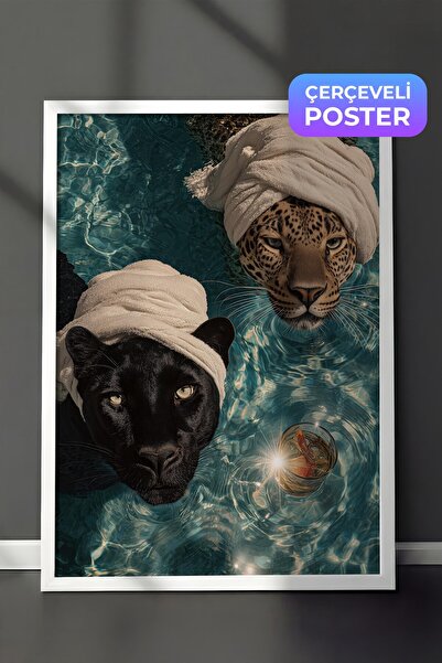 Postifull Poster Leoparda i Pantere, poster u beloj ramovini, serija Old Mone...