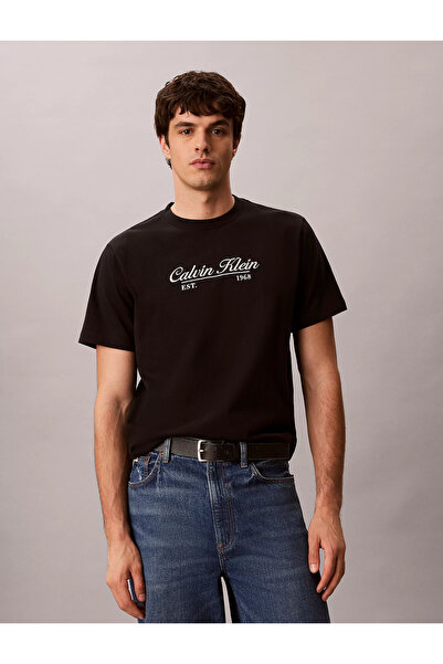 Calvin Klein Men's Regular Fit Logo Patterned Round Neck Cotton Short Sleeve ...
