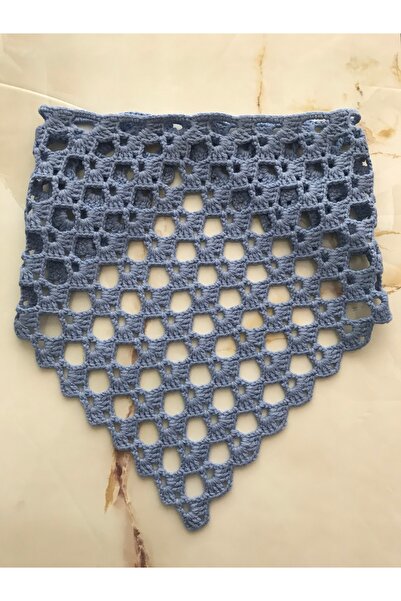 Gönülden Aksesuar cotton ip el örgüsü renk mavi şal bandana genç üzeri yetişk...