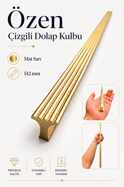Badem10 Özen Çizgili Mat Sarı Çekmece Kulp 1 Adet 512 mm Uzun Dolap Kapak Kul...