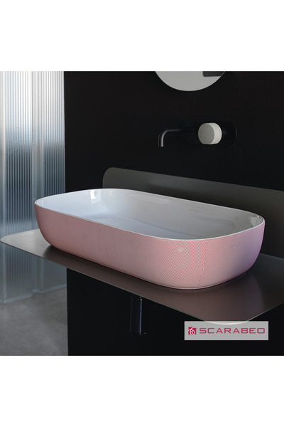 SCARABEO Glam 1804-SER Eπικαθήμενος Νιπτήρας Πορσελάνης Pois Pink 56x39εκ