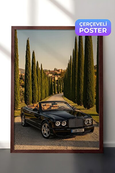 Postifull Poster cu mașină și drum cu copaci, poster înrămat maro, seria Old ...