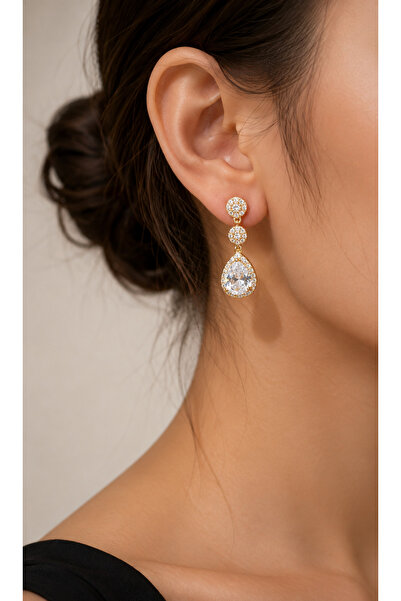 Geneic Earrings or Ear Studs, Gold Color, Zircon