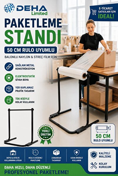 DEHALİMİTED Metal Paketleme Standı Balonlu Naylon Streç Film Rulo Standı Karg...