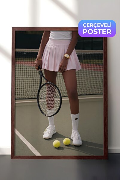 Postifull Poster cu rachetă și mingi de tenis, poster înrămat maro, seria Old...