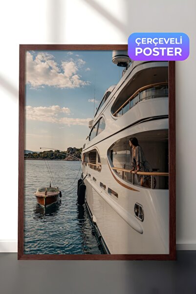 Postifull Poster sa pogledom na jahtu i more, poster u smeđem okviru, serija ...