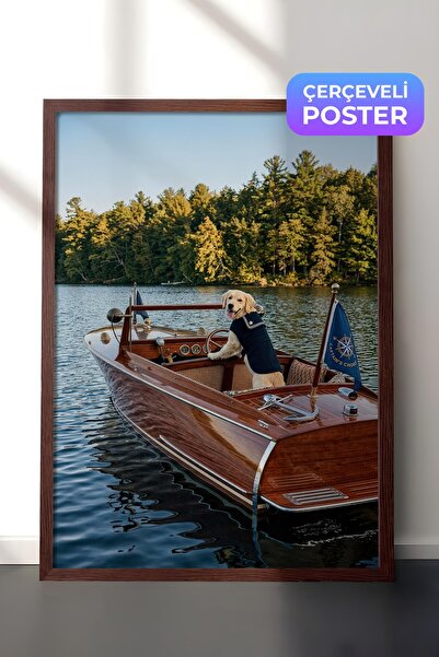 Postifull Poster sa psom i čamcem, poster u smeđoj ramovani, serija Old Money...