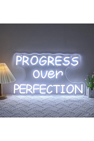 Slasa Progress Over Perfection LED Neon Sign 30×40 cm, White, with 6mm Acryli...