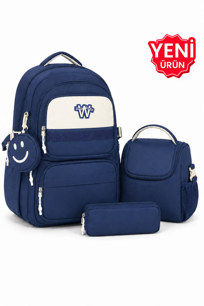 Çantaland 4-Piece Satin Fabric Waterproof Primary School Bag Set with Lunch B...