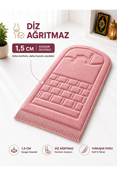 Yusrina ipek kadife 1.5 cm süngerli, özel nakış detaylı namazlık, ortopedik s...