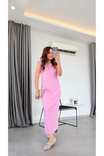 pelin yıldız butik Pembe Plume Vatkalı Elbise