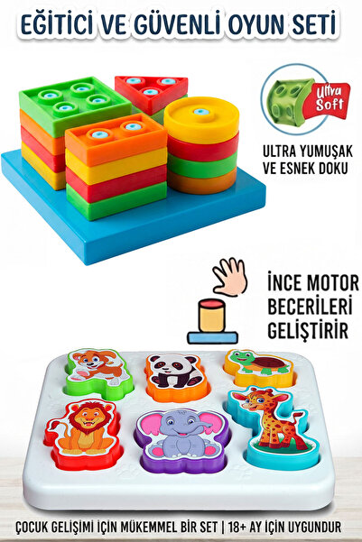 oruçoyuncak Oyuncak Eğitici Set Neşeli Hayvanlar Bultak + Yumuşak Geometri Şe...
