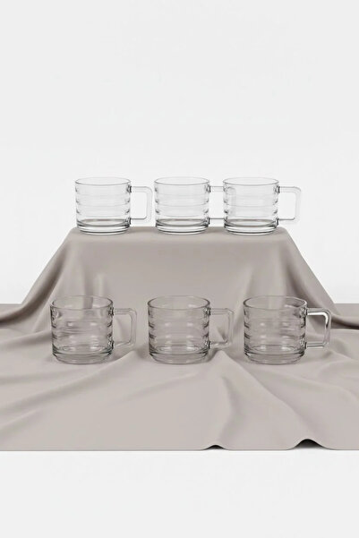 Paşabahçe Bricks 6-Piece Striped Detailed Glass Mug |   Tea and Coffee Cup 25...