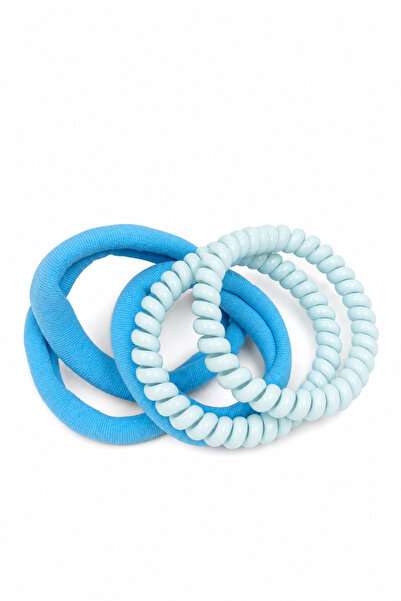 Jack Ferrero Blue Tone Rubber and Phone Cord Model Hair Clip Set 5 Pieces