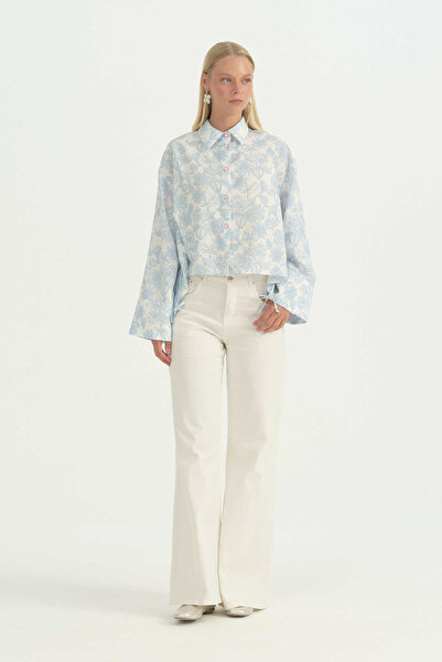 Nihan Viscose Crop Shirt with Adjustable Sides - Light Blue