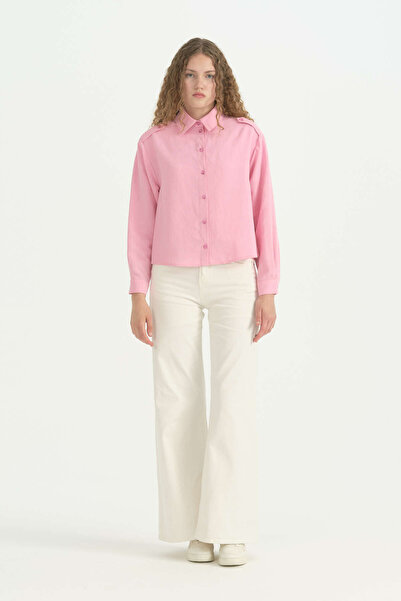 Nihan Wide Cuff Linen Touch Shirt - Pink