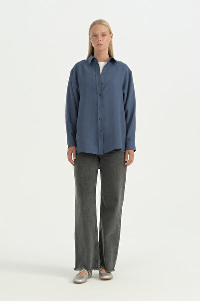 Nihan Modal Vintage Shirt Collar Tunic - Indigo