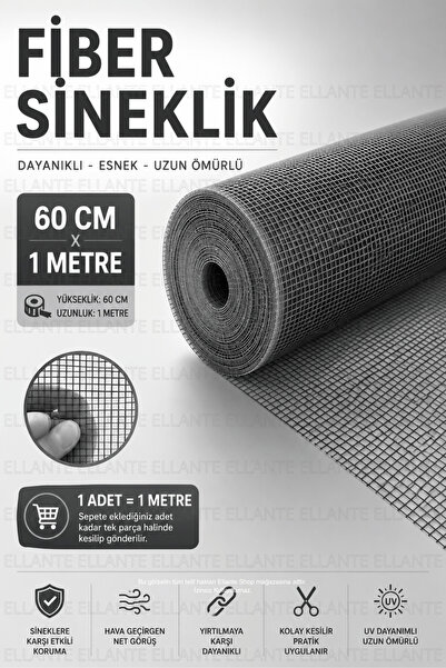 ellante Fiber Sineklik Teli 60 cm x 1 Metre | Cam Elyaf, UV Dayanımlı, Dayanı...