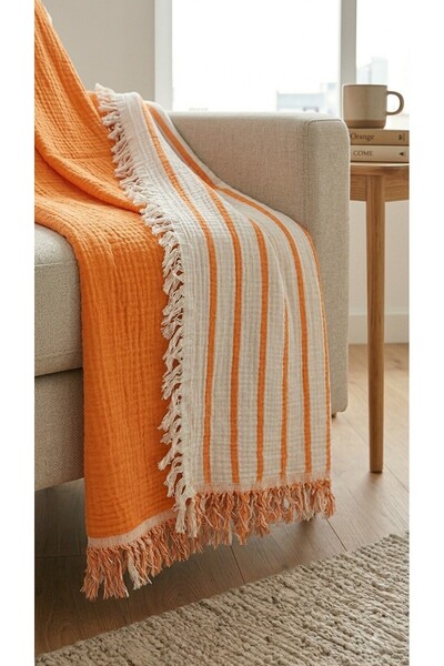 Mujo Home Collection 100% Organic Cotton 4-Layer Muslin Sofa Throw - Tv Blank...