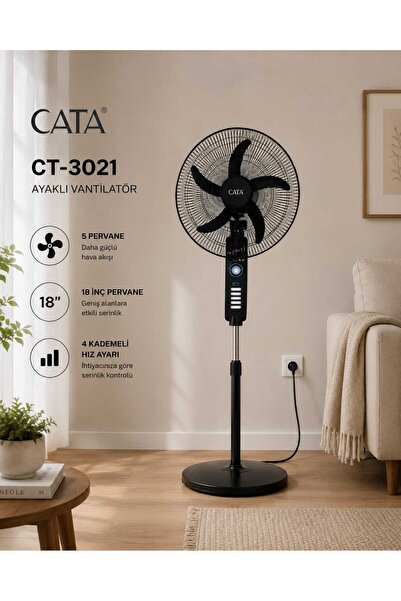 Cata CT-3021 Datça Ayaklı Vantilatör 18 İnç 5 Pervaneli