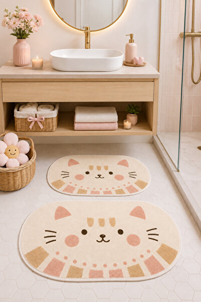 Liriya Dijital Kaymaz Yıkanabilir İkili Modern Banyo Paspası Banyo Halısı Ban...
