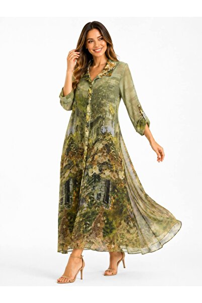 Cb Made In Italy Fortuna Moda İtalyan İpek Detaylı Midi/Maxi Elbise – Zarif v...