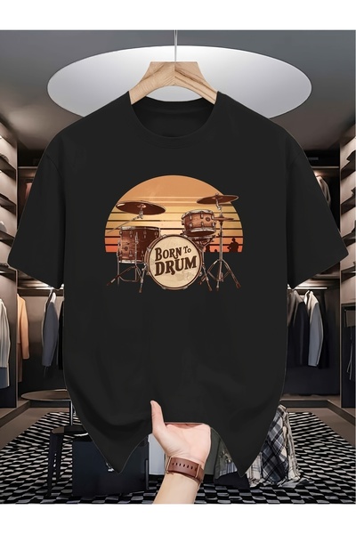 2mcup 5 قمصان رجالية وشبابية بطبعة طبال وعبارة BORN to DRUM، قماش صيفي دائري ...