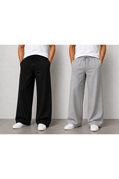 BERYY MODA Double Black Grey Relaxed Fit Track Pants - Ideal Set for Sporty a...