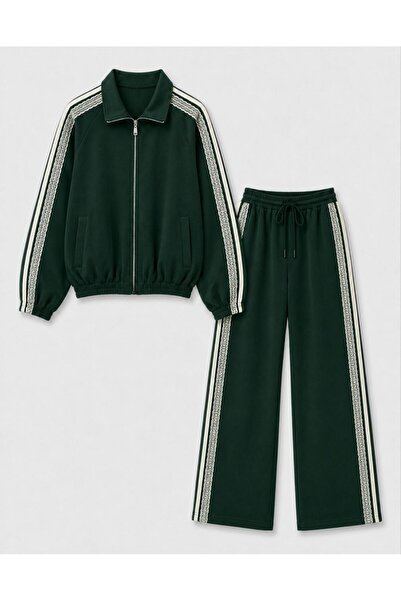 HANIQA Striped and Lace Detailed Tracksuit Set