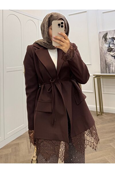 bezenstore DANTELLİ BLAZER KAHVERENGİ CEKET
