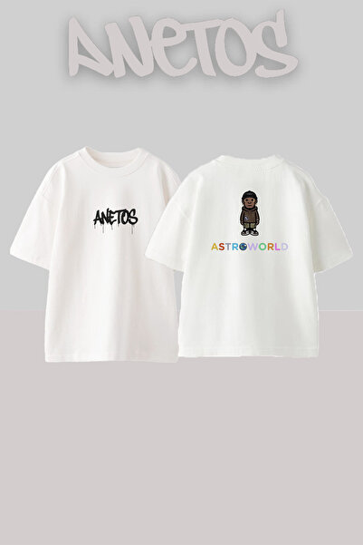 Anetos تي شيرت أبيض كبير الحجم مطبوع بتصميم ترافيس سكوت Astroworld_1 للجنسين